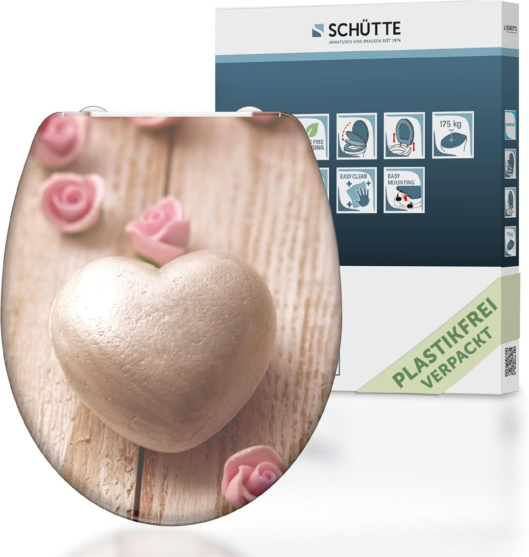 SCHÜTTE WC-Sitz Duroplast ROMANTIC, Toilettensitz mit Absenkautomatik und Schnellverschluss für die