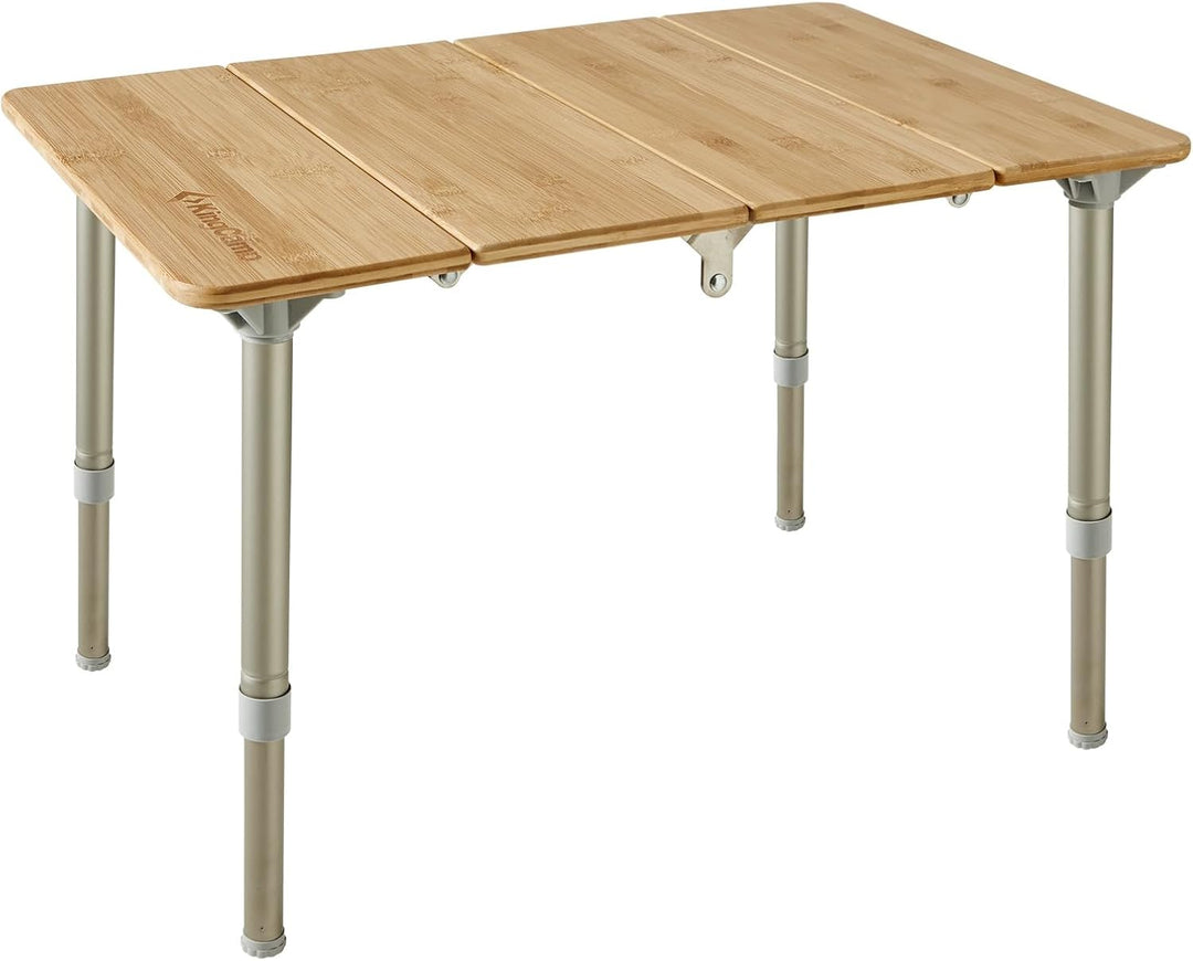 KingCamp Falten Bambus Campingtisch Klapptisch Verstellbare Höhe Aluminiumrahmen für Outdoor Camping