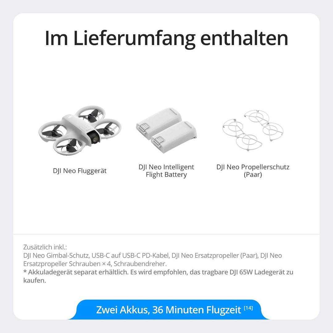 DJI Neo Combo mit 2 Akkus, Minidrohne mit 4K UHD-Kamera für Erwachsene, 135g Follow Me Drohne mit Ha