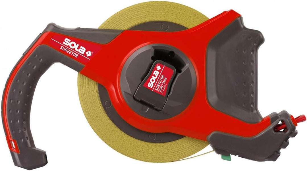 Sola 50047901 Bandmass "Surveyor SC 30" aus Stahl mit Multifunktionshaken 30 M Ingrau/rot 30 m rot /