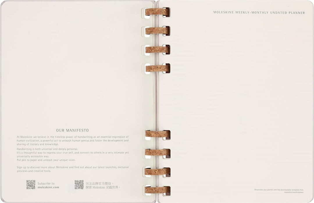 Moleskine Undatierter Monatsplaner, 12-Monats-Spiralplaner mit Festem Einband, Grösse: XL 20 x 25 cm