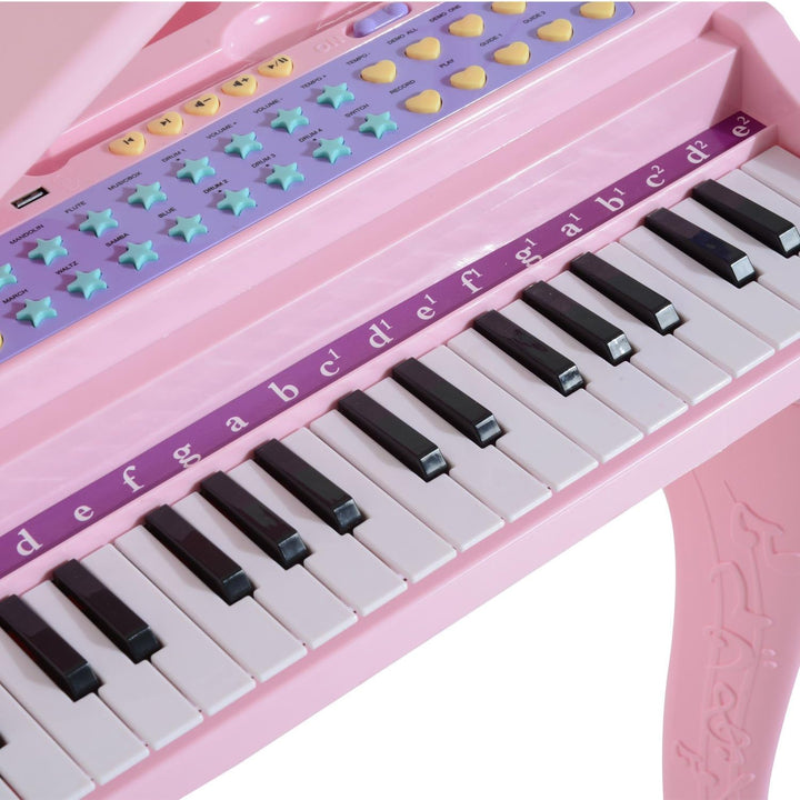 HOMCOM Kinder Klavier Mini-Klavier Piano Keyboard Musikinstrument MP3 USB inkl. Hocker 37 Tasten Ros