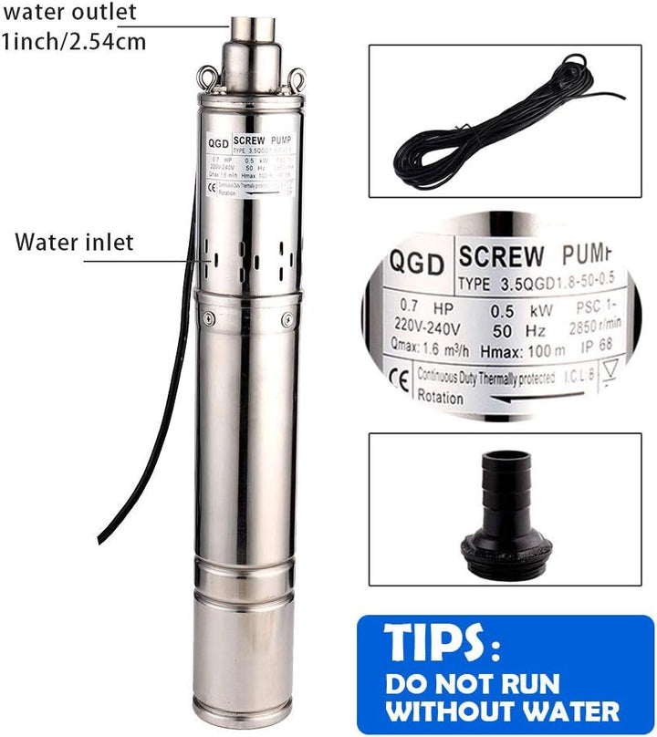 SHYLIYU Tiefbrunnenpumpe 220V Tauchpumpe Edelstahl Tauchpumpe oder Hauswasserwerk und Garten (0.5KW