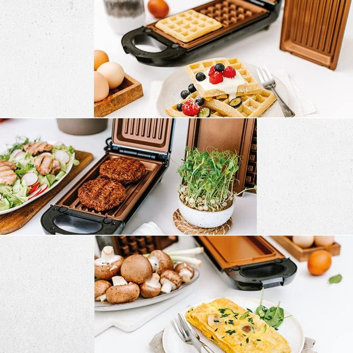 LIVINGTON FlipSwitch | drehbarer Multifunktionsgrill | Kombigerät | inkl. 3 antihaftbeschichtete Wec