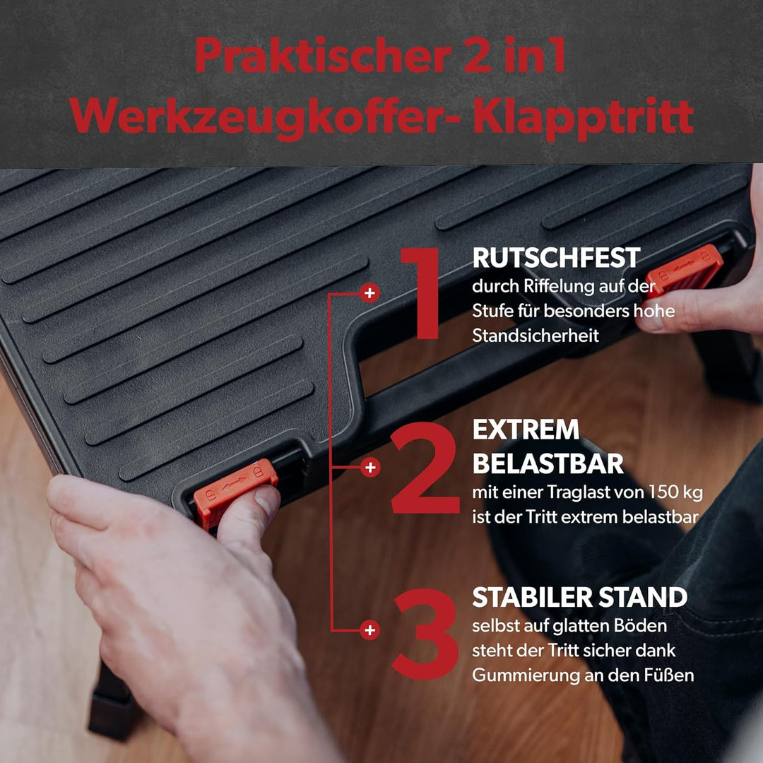 siwitec Multi-Funktions-Klapptritt mit Aufbewahrungsbox bis zu 150 kg belastbar, 2 in 1 tragbarer Kl