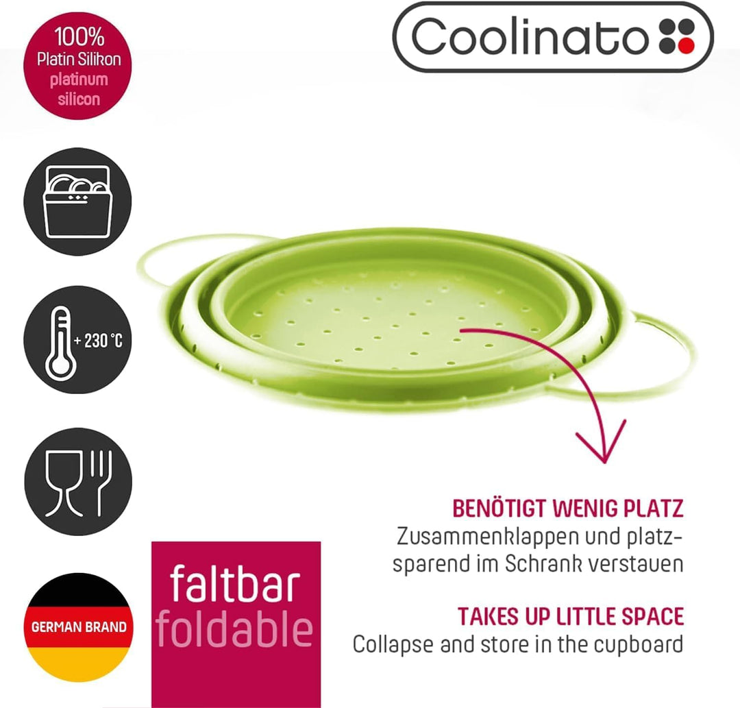 Coolinato Sieb faltbar aus Silikon | Platzsparend, leicht zu reinigen und Spülmaschinenfest Verwende