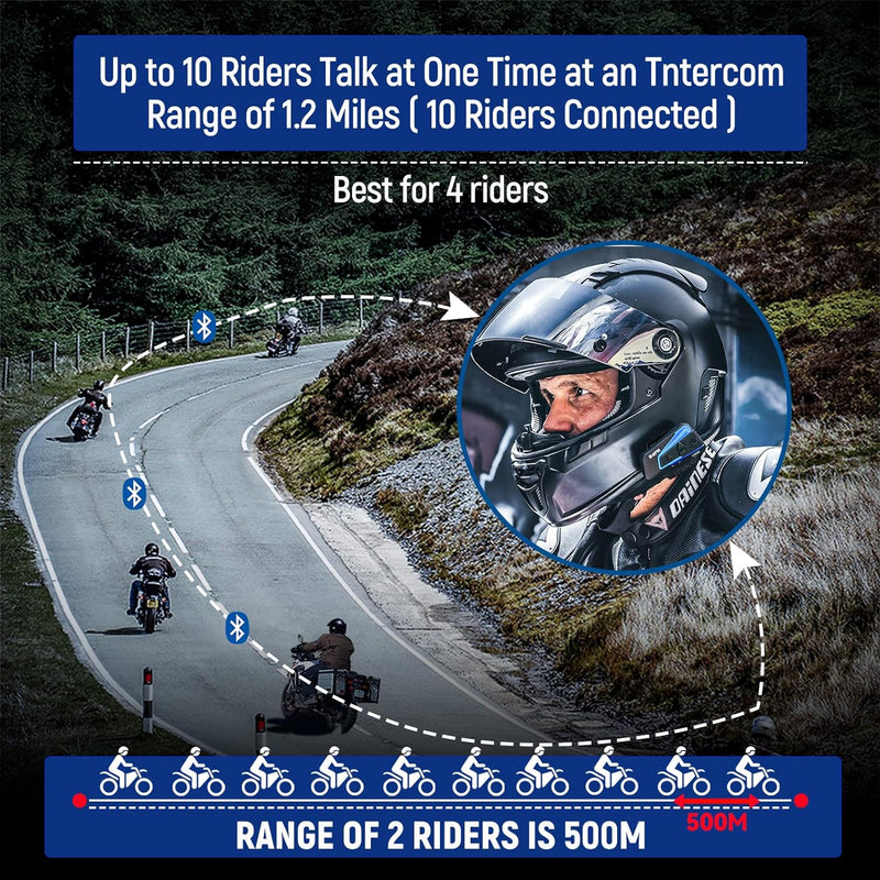 LEXIN B4FM Motorrad Intercom, Helm Headset für bis zu 10 Motorräder mit Reichweite von 2000m, DSP un