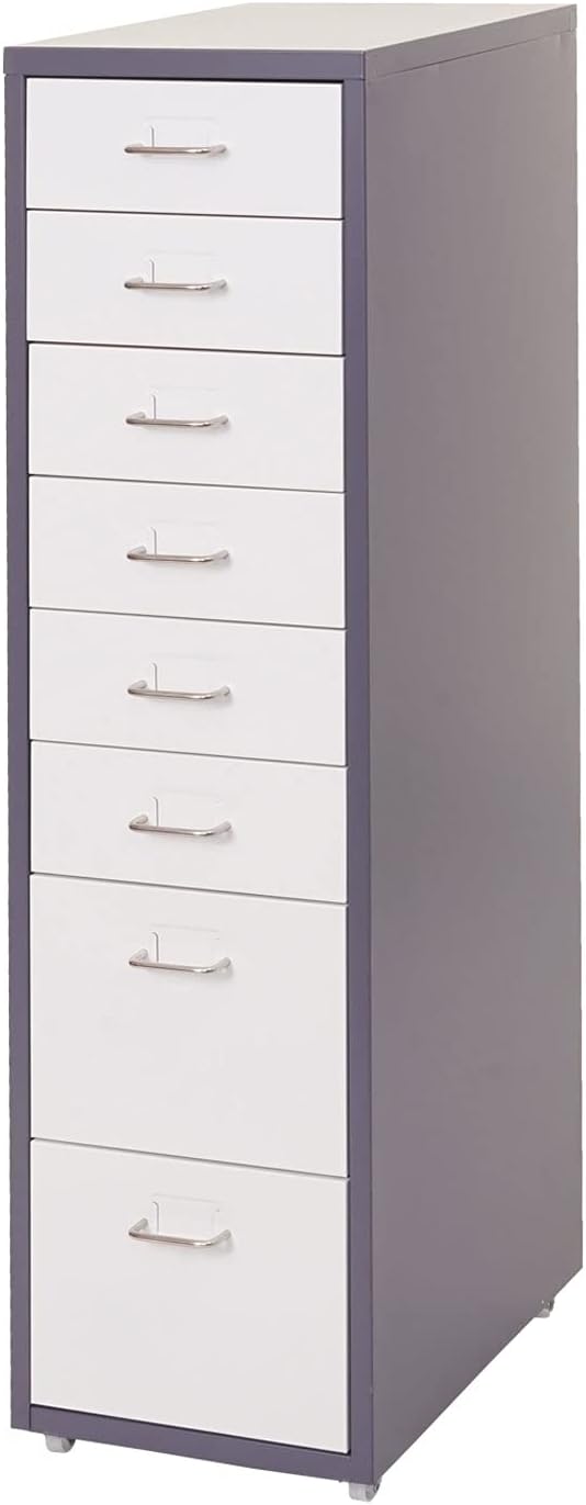Mendler Rollcontainer Boston T851, Schubladenschrank Stahlschrank, 110x28x41cm 8 Schubladen - dunkel