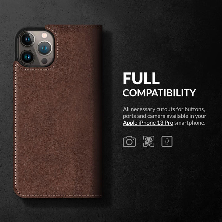 SURAZO Smart Magnet Handyhülle für Apple iPhone 13 Pro – Premium Echtleder Hülle mit Pfote Motiv – K