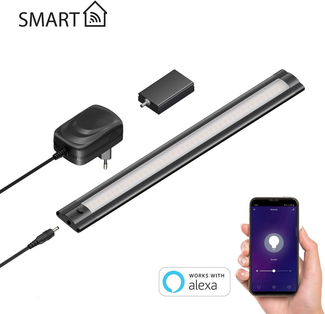 ledscom.de Smarte LED Unterbau-Leuchte SIRIS schwarz matt mit Netzteil und WLAN-Controller flach, Sm