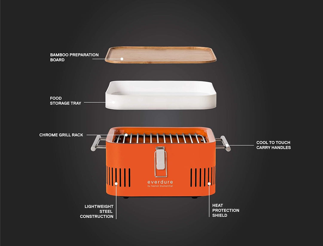 Everdure Cube Tragbarer Holzkohlegrill, Tischgrill, perfekte Heckklappe, Strand, Terrasse, oder Camp