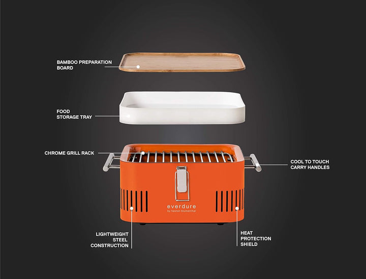 Everdure Cube Tragbarer Holzkohlegrill, Tischgrill, perfekte Heckklappe, Strand, Terrasse, oder Camp
