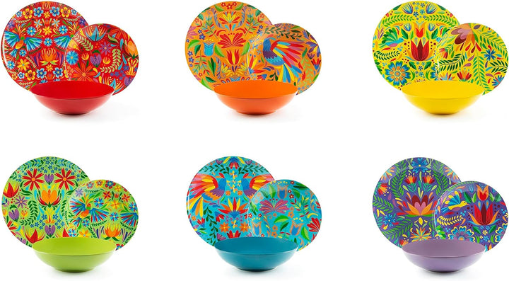 Excelsa Mexican Flowers Tellerservice 18 Stück, Porzellan und Steineware, mehrfarbig, 6 Personen Set