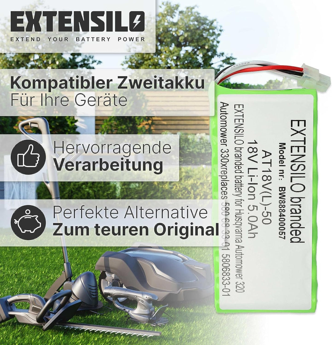 EXTENSILO Akku kompatibel mit Husqvarna Automower 420, 330X 2014, 330X 2015, 420 2016 Rasenroboter R