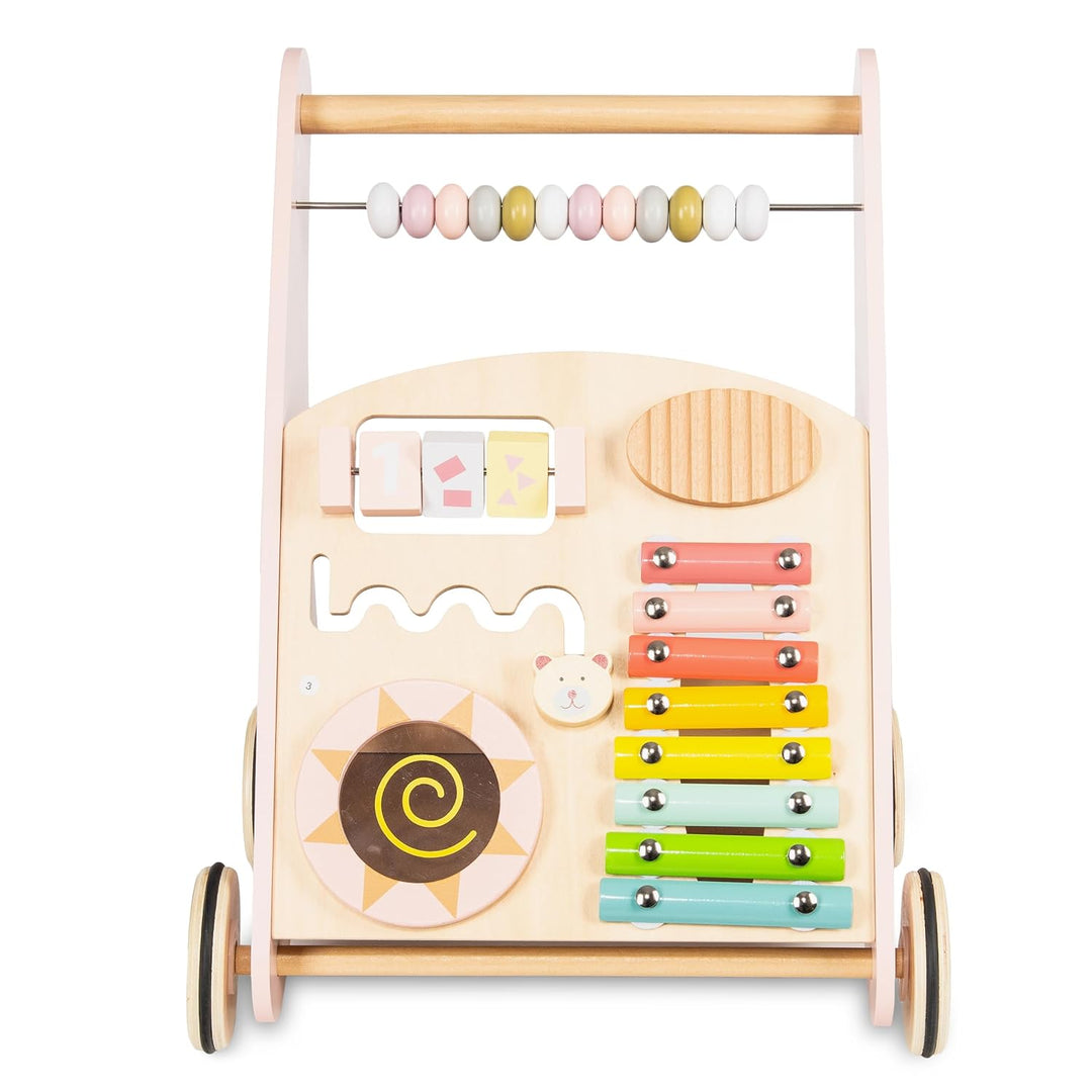 COIL Babywalker Lauflernwagen 3in1, Kinderwagen aus Holz, Lernspielzeug, ab 12 Monaten (Rosa), Rosa