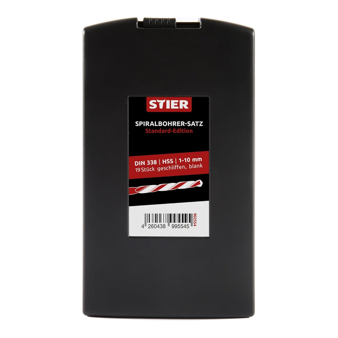 STIER Spiralbohrer Set HSS-G, 19-teilig, Metallbohrer Satz, Stahlbohrer Satz, alle gängigen Grössen,