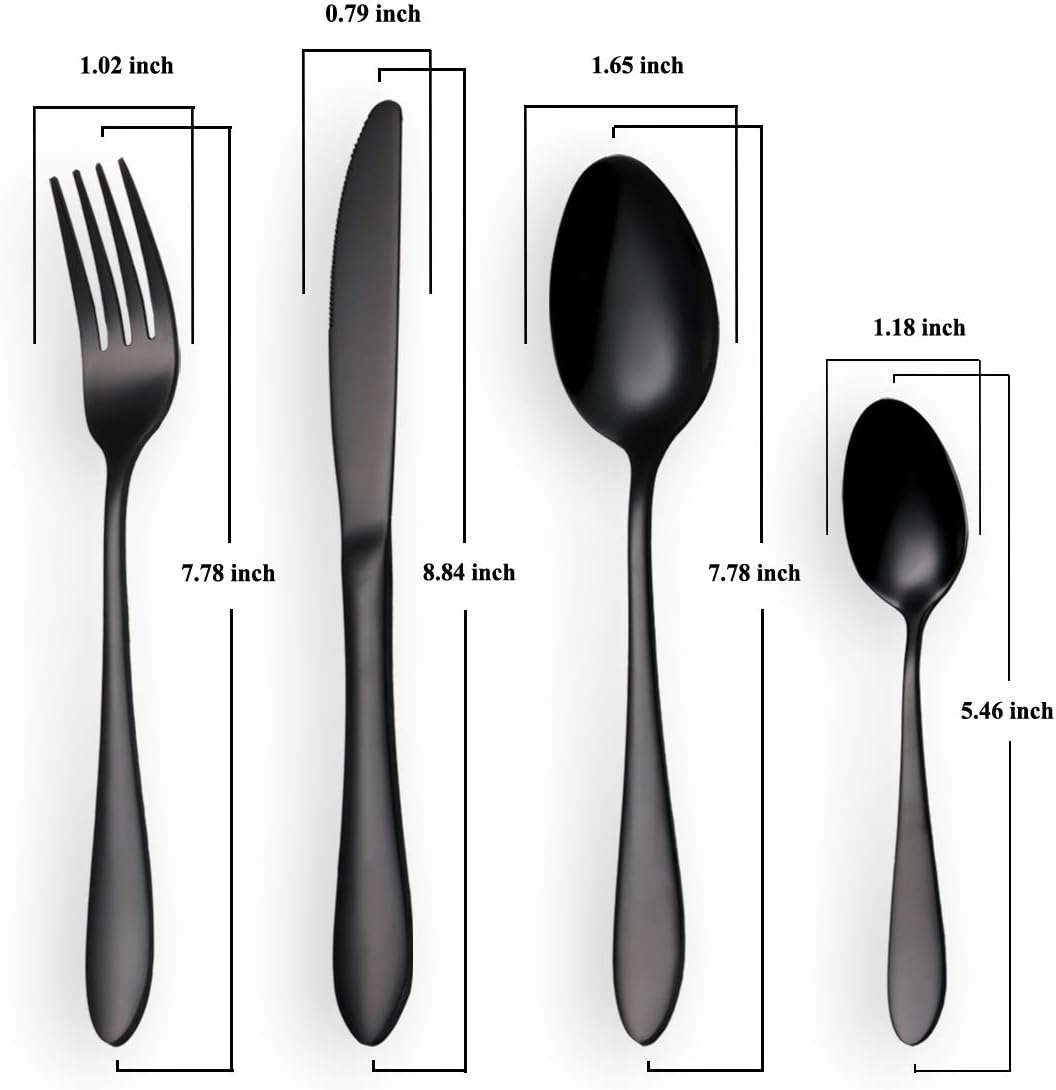 HOMQUEN Schwarzes Besteck/Besteck Set, 24 Stück Edelstahl Messer Gabel Löffel Set für 6 Personen (sc