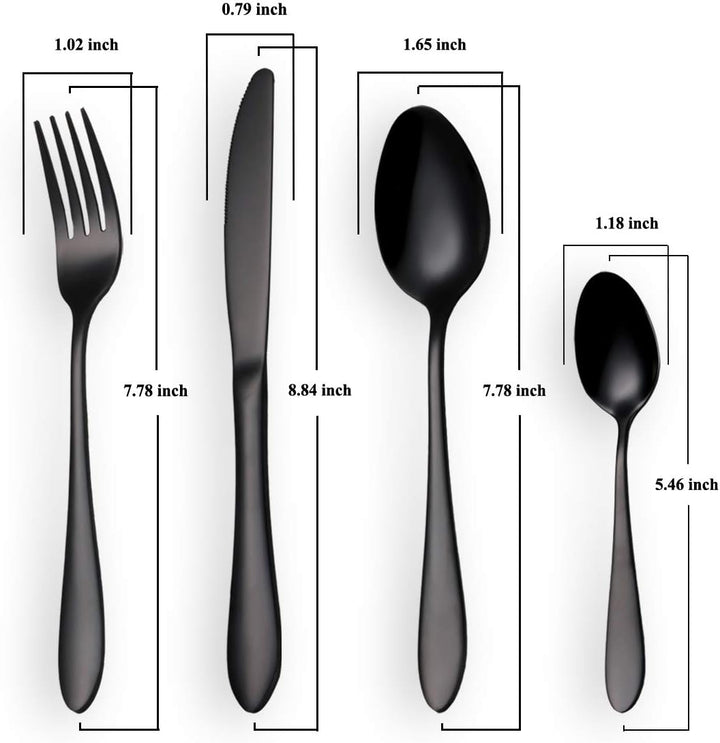 HOMQUEN Schwarzes Besteck/Besteck Set, 24 Stück Edelstahl Messer Gabel Löffel Set für 6 Personen (sc