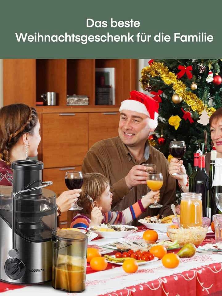 HOUSNAT Entsafter Gemüset und Obst, Juicer mit Grossem Mund, Grossem 65-mm-Zufuhrschacht und 3 Gesch