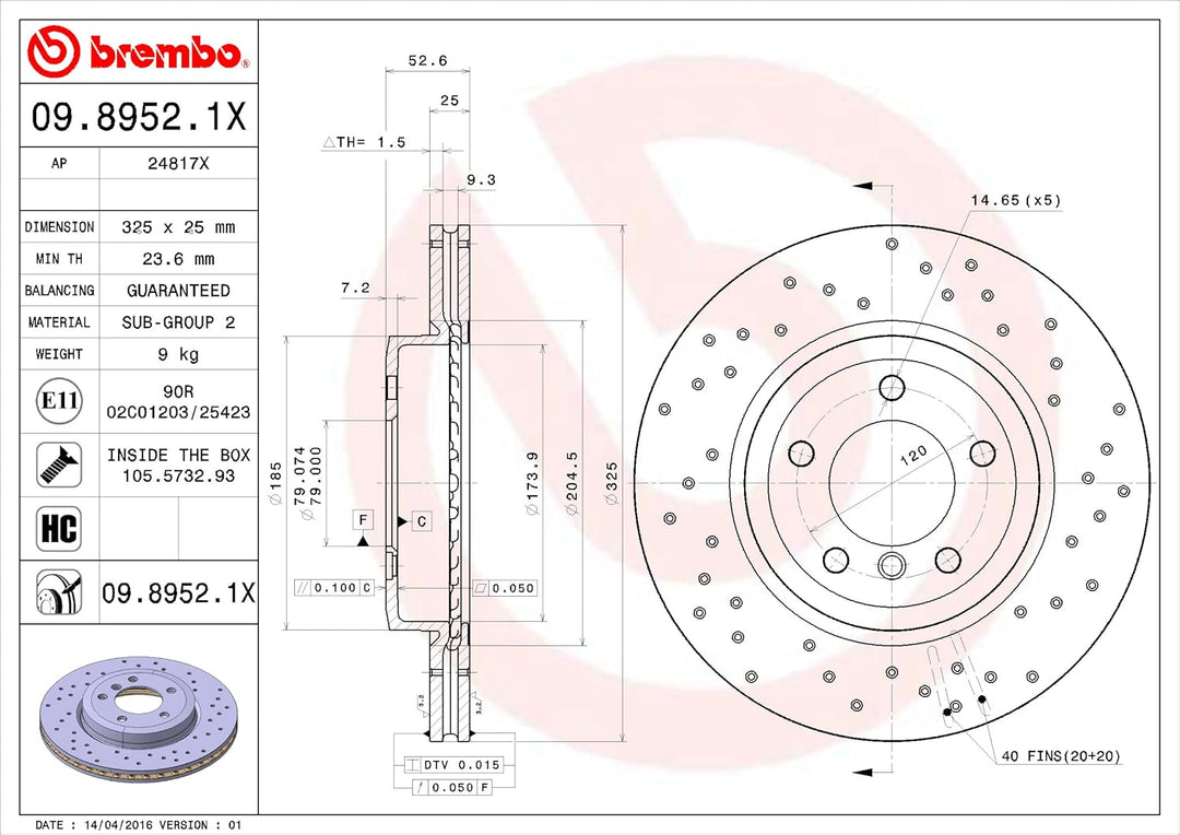 BREMBO 09.8952.1X Bremsscheiben (1 Stück )