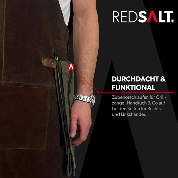 REDSALT® Premium Lederschürze 100% Büffel Wild Leder 84x62cm braun | Profi BBQ Grillschürze Arbeitss