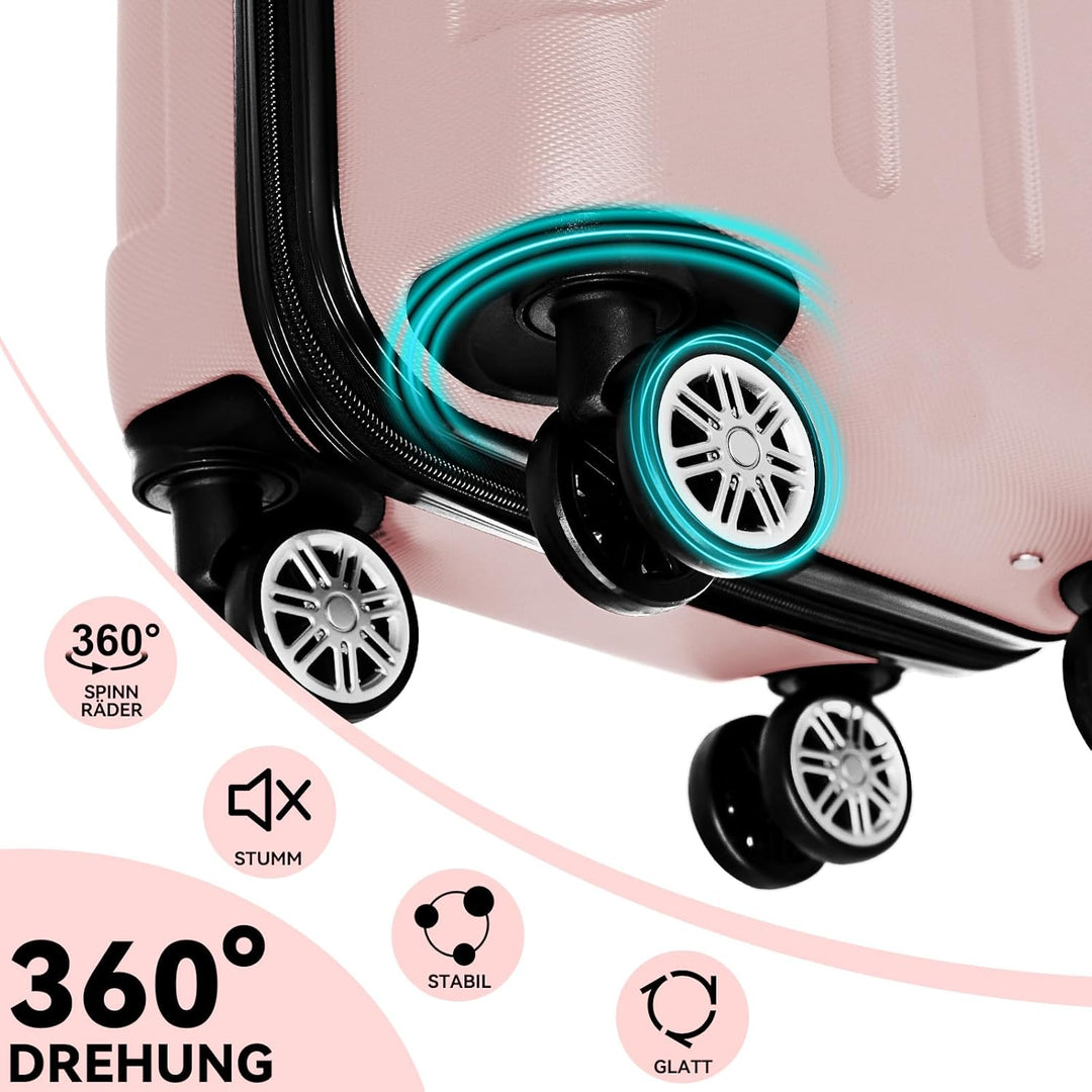 BEIBYE Hartschalen-Koffer Trolley Rollkoffer Reisekoffer Handgepäck 4 Rollen (M-L-XL-Set) (Rosa Gold