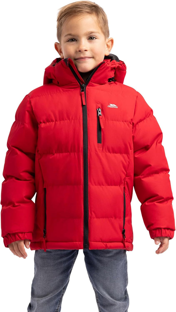 Trespass Herren Clip Padded Regenmantel mit Abnehmbarer Kapuze 7-8 Jahre Rot, 7-8 Jahre Rot