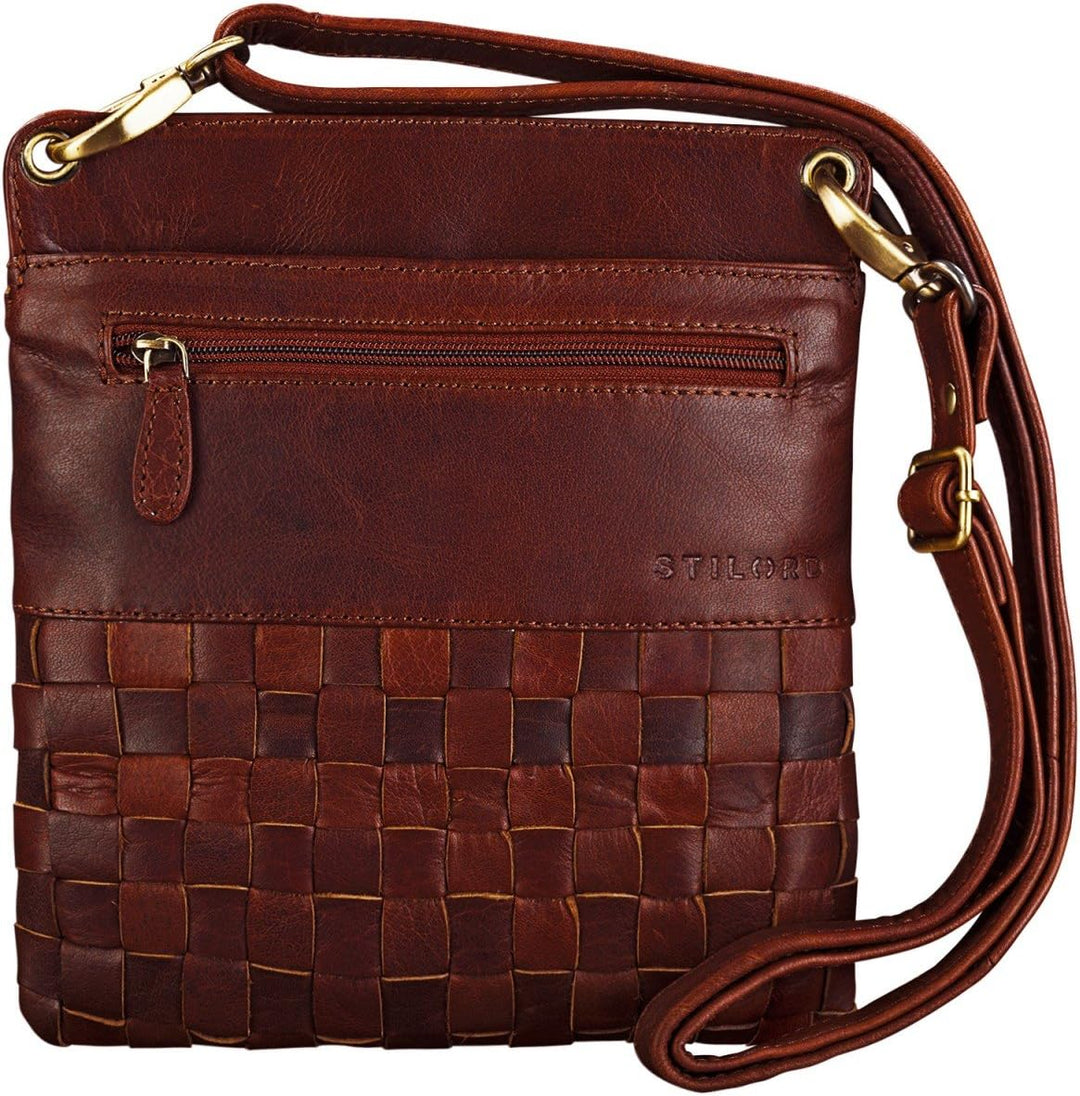 STILORD 'Sophie' Schultertasche Damen klein Leder Handtasche moderne Umhängetasche geflochten Freize