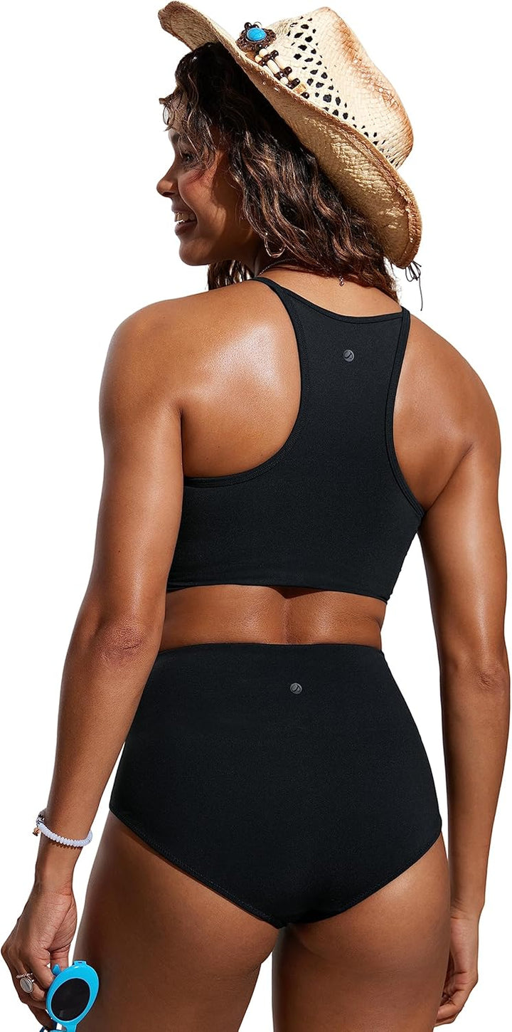 CRZ YOGA Damen Bikinitops Stehkragen Bikini Sport BH Racerback Gepolstert Bikinioberteil Sexy Bikini