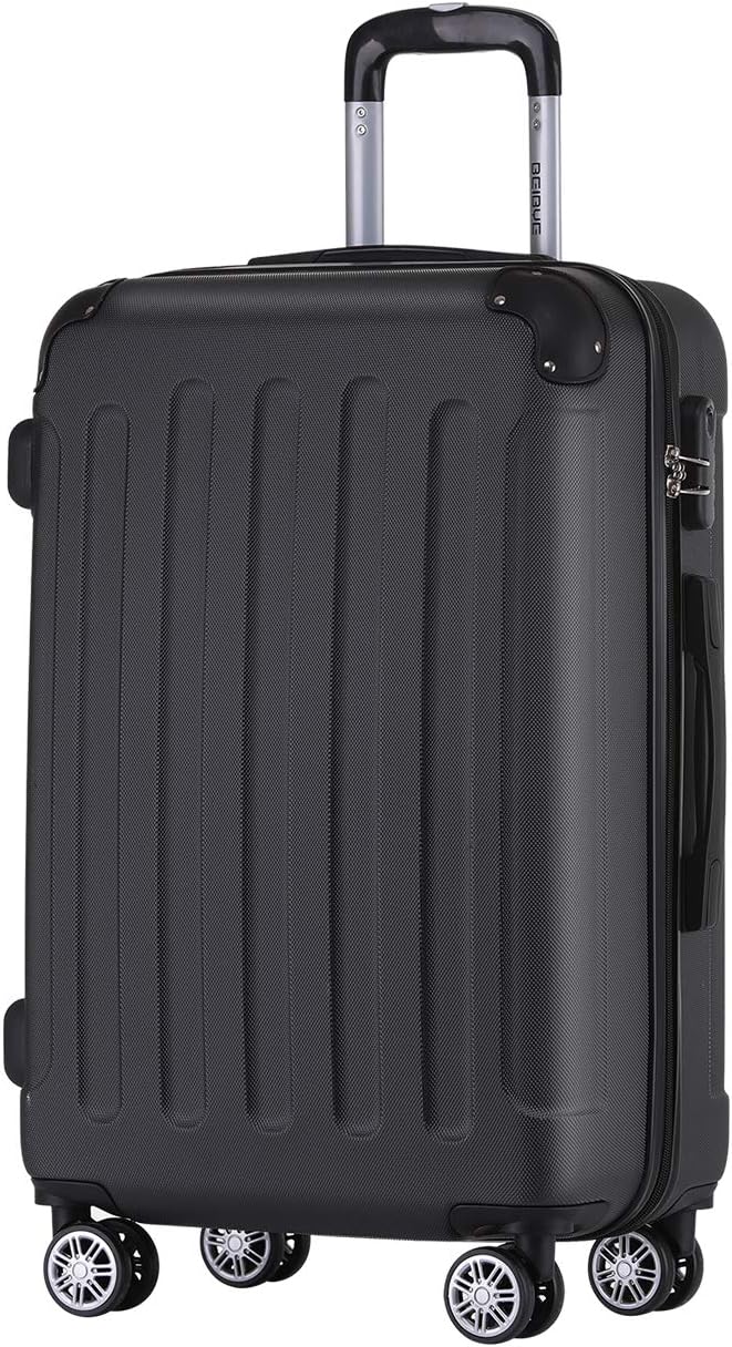 BEIBYE Hartschalen-Koffer Trolley Rollkoffer Reisekoffer Handgepäck 4 Rollen (M-L-XL-Set) (Schwarz,