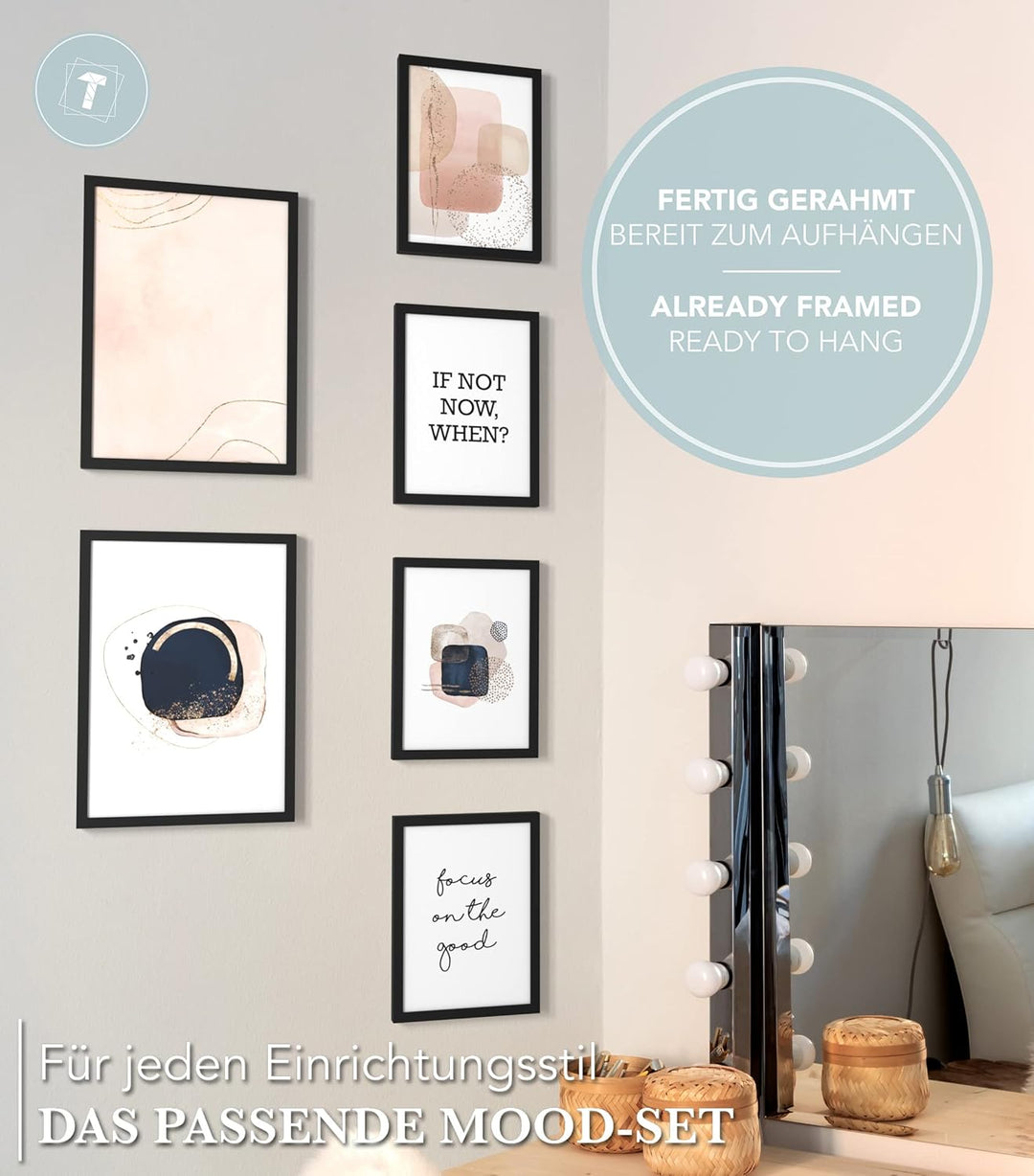 Papierschmiede® Mood Poster Set Rosa Abstrakt, Fertiges Bilder Set mit Rahmen (Holz, schwarz), Wohnz