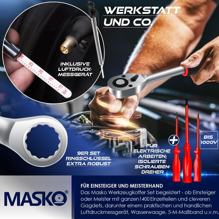 MASKOยฎ Werkzeugkoffer 969-teilig gefรผllt | Werkzeugset im Aluminiumkoffer | Werkzeugkasten mit Rolle