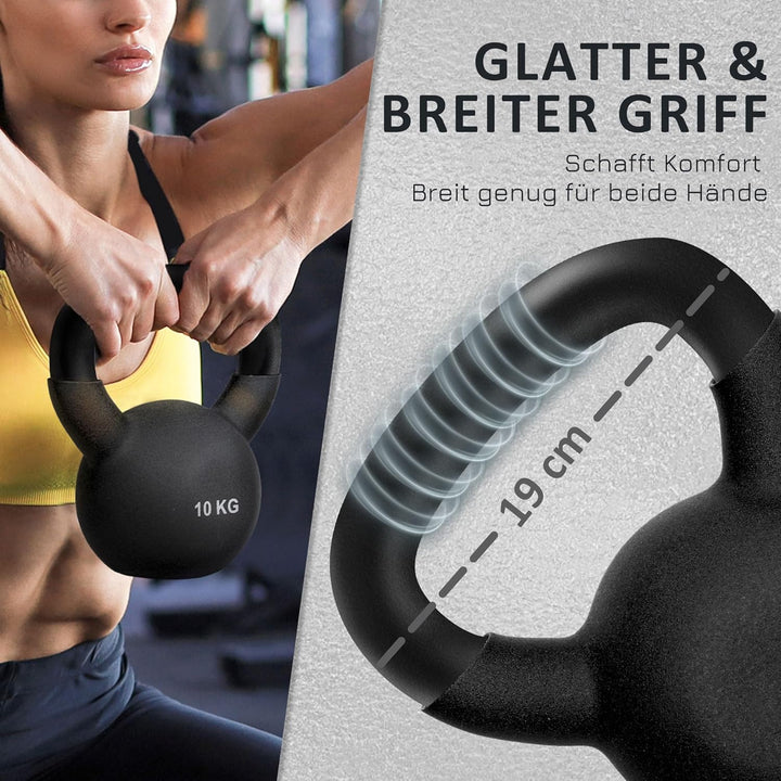 HOMCOM 10 KG Kettlebell Kugelhantel aus Gusseisen mit Neoprenbeschichtung Bodenschonende Schwunghant