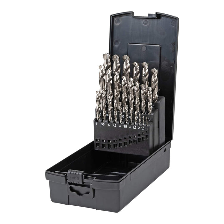 STIER Spiralbohrer Set HSS-G, 25-teilig, Metallbohrer Satz, Stahlbohrer Satz, geschliffen, zylinderi