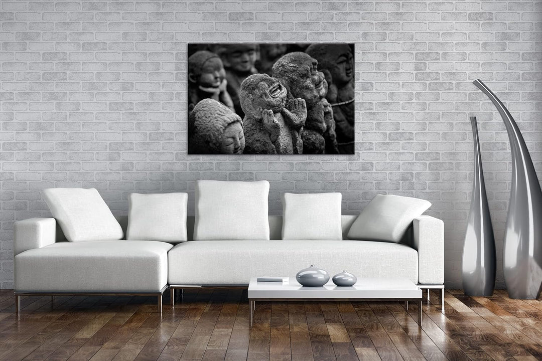 deyoli lustige, mit Moos bedeckte Buddha-Statue Effekt: Schwarz&Weiss,Format: 80x60 als Leinwandbild