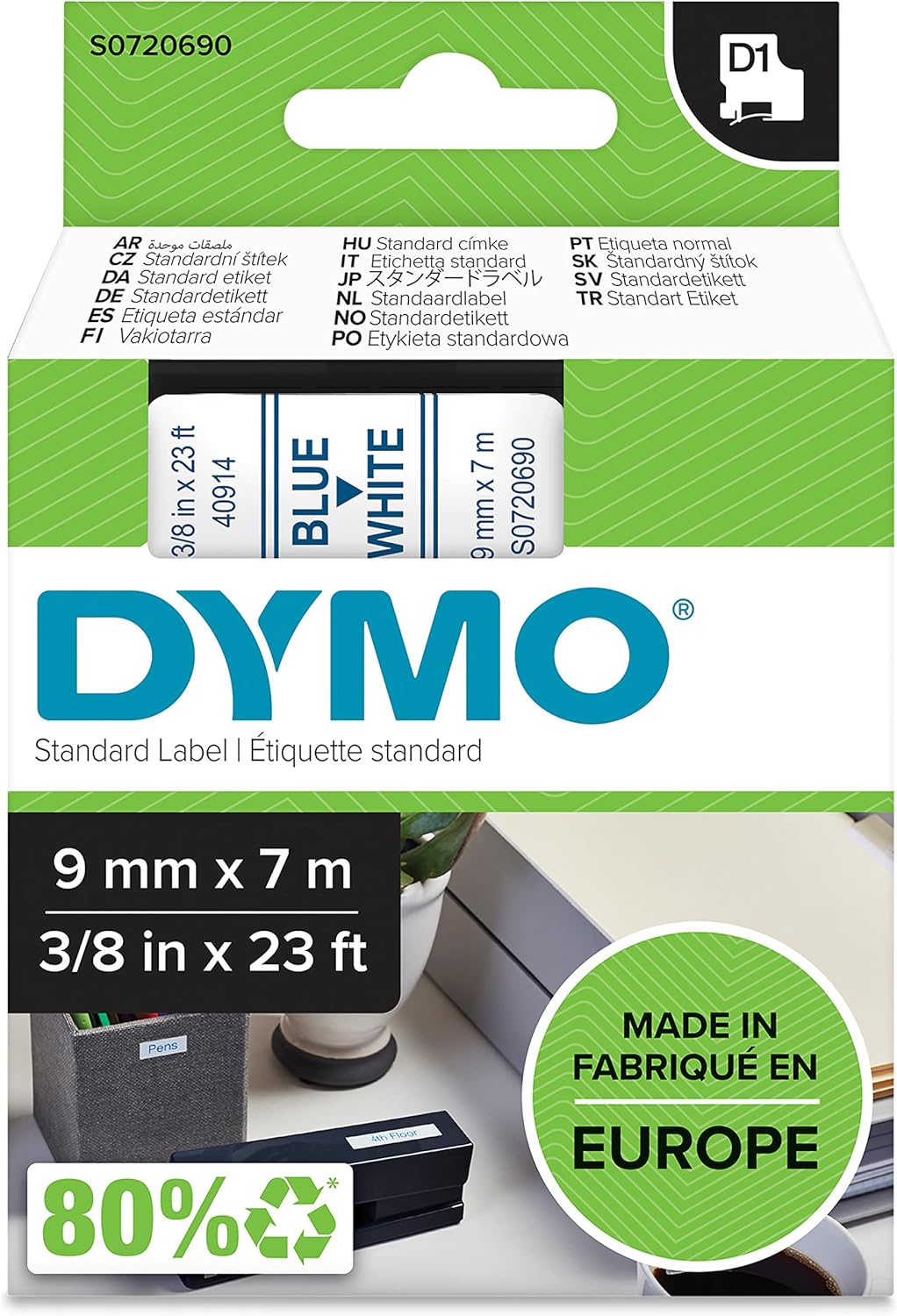 DYMO Original D1-Etikettenband | blau auf weiss | 9 mm x 7 m | selbstklebendes Schriftband | für Lab