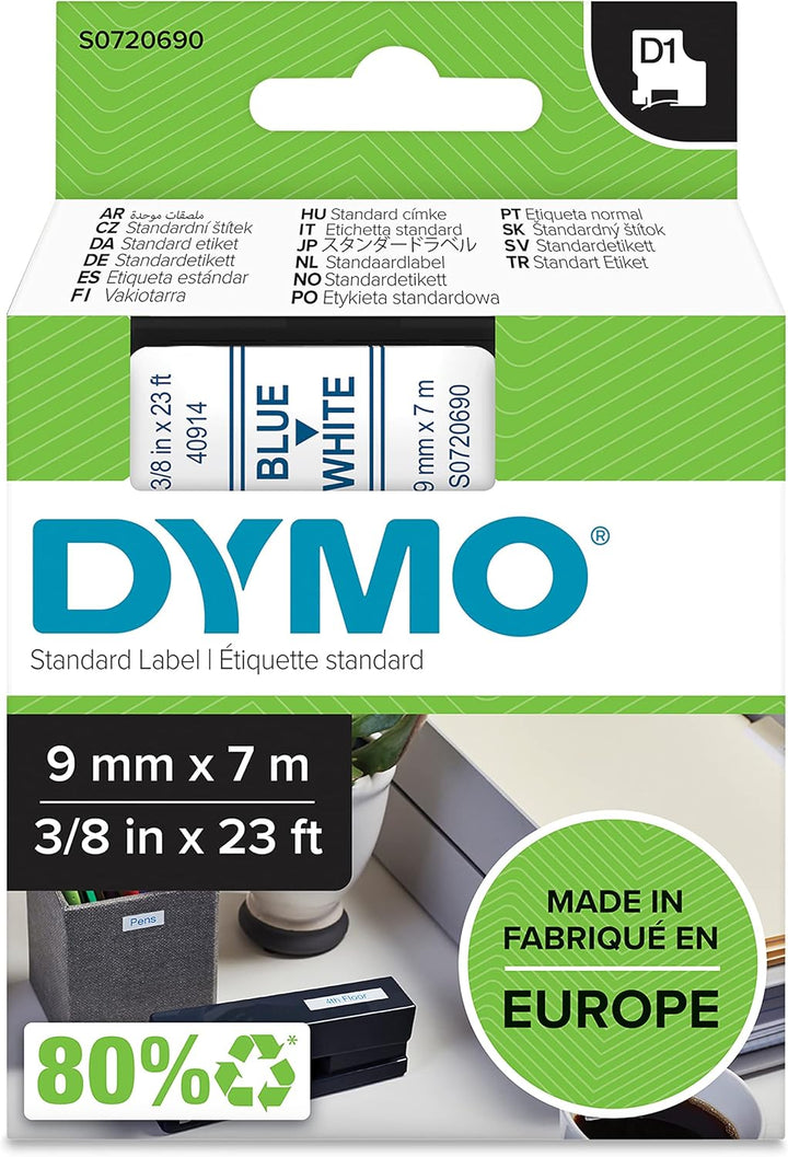 DYMO Original D1-Etikettenband | blau auf weiss | 9 mm x 7 m | selbstklebendes Schriftband | für Lab