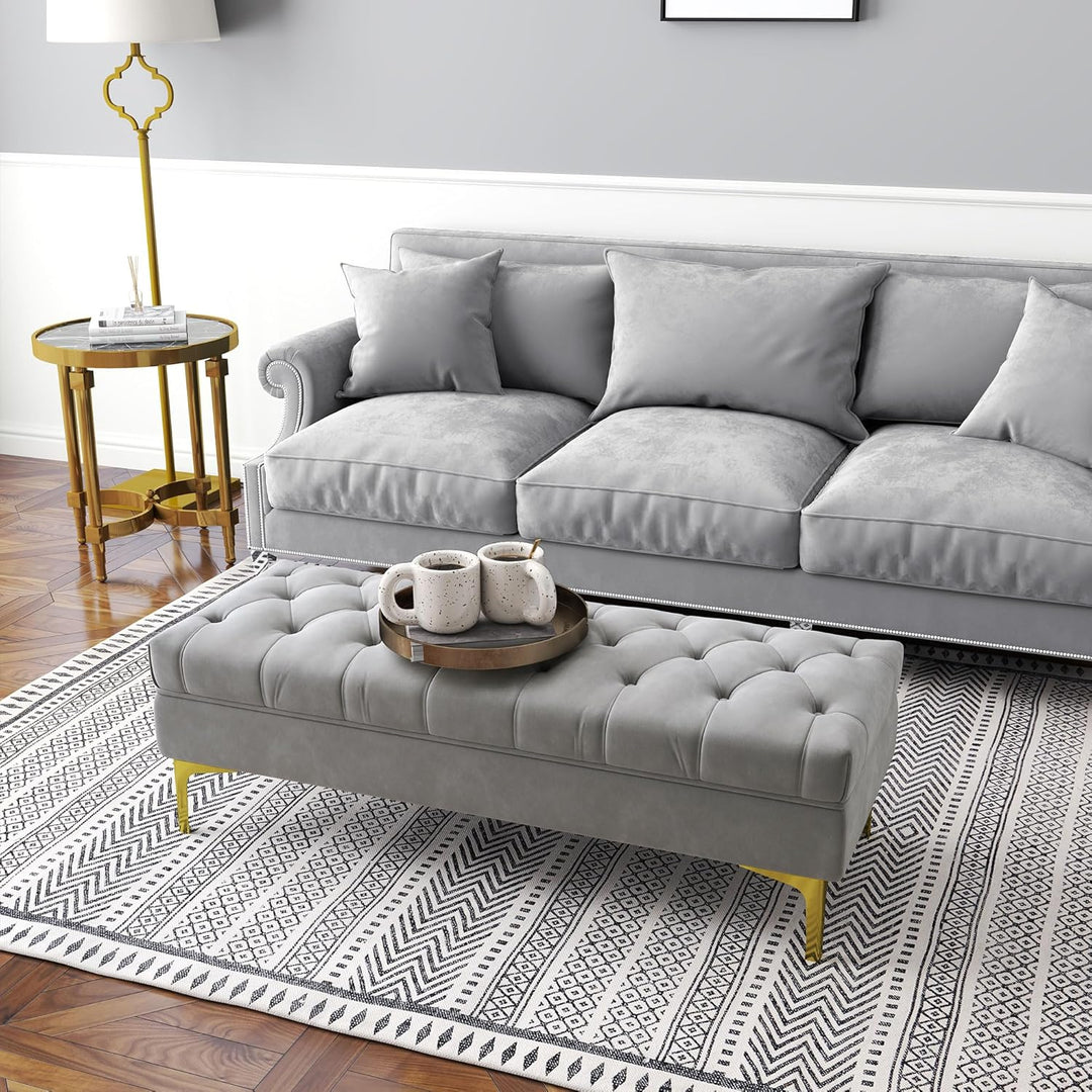 HOMCOM Sitzbank, Bettbank, Schuhbank mit erhöhten Beine, Schlafzimmer, Samt Hellgrau 118 x 45 x 42 c