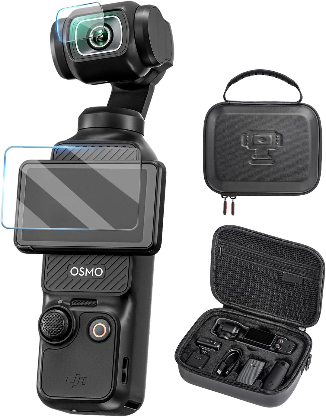 DJI Osmo Pocket 3 Zubehör, Tasche + Objektivschutz + Displayschutzfolie, Tragbarer Aufbewahrungs Kof