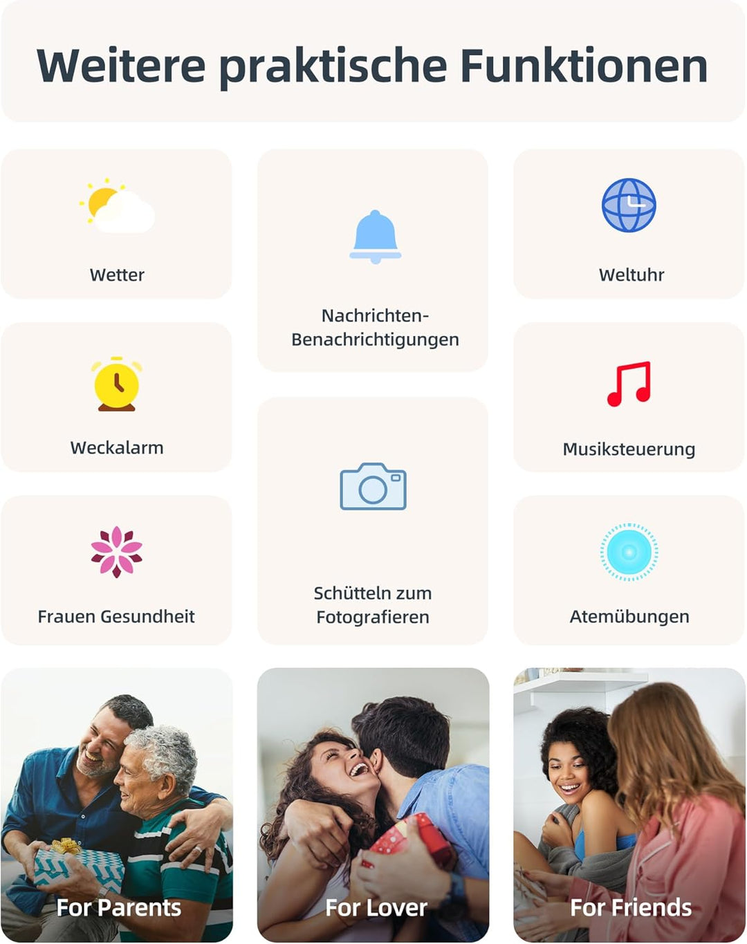 Smartwatch Damen mit Telefonfunktion, 5ATM Wasserdicht Schwimmuhr, 44 mm Fitnessuhr Damen mit 100+ S