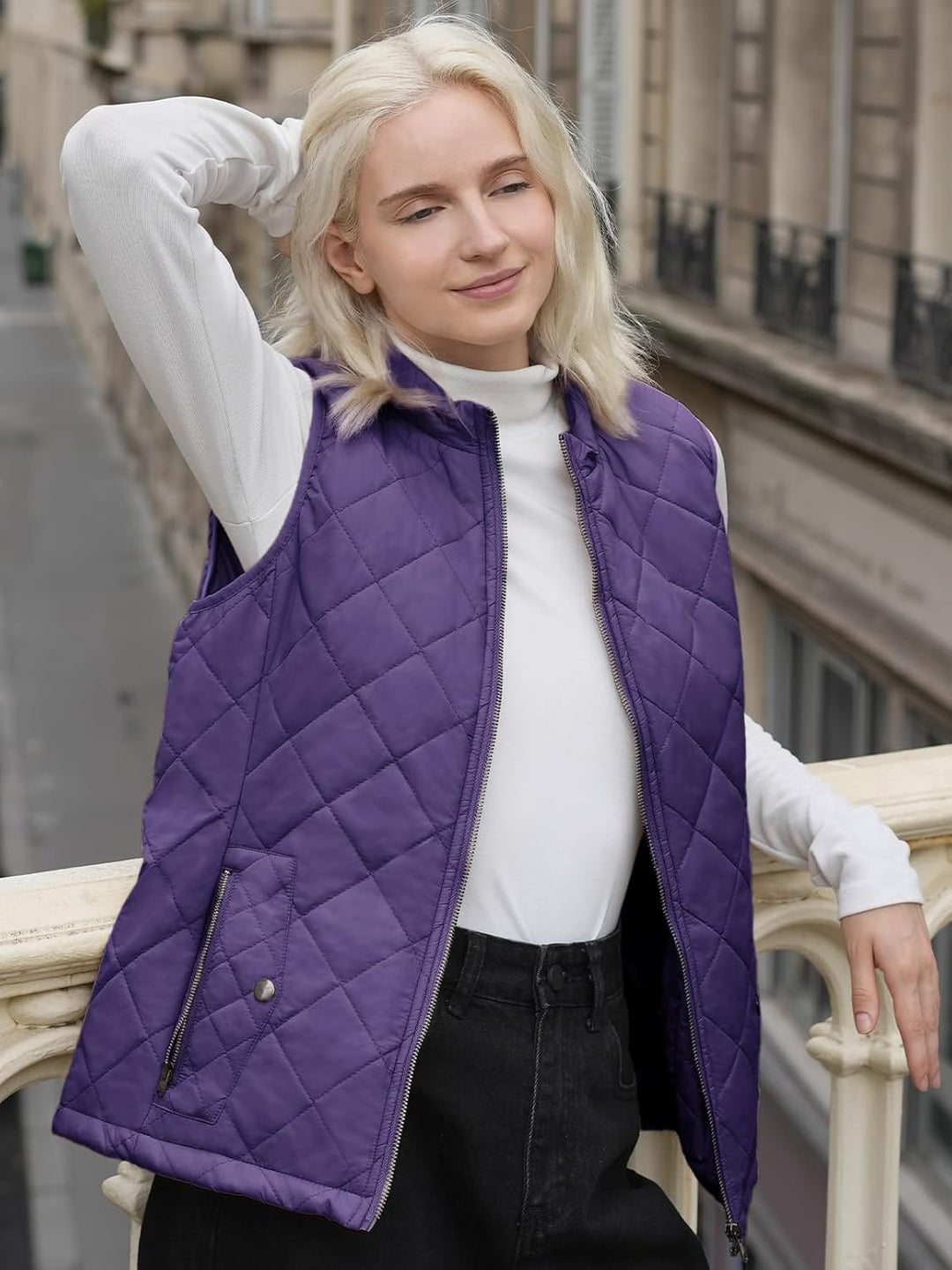 fuinloth Damen Weste mit Stehkragen Westen Steppweste Leicht Ärmellos Jacke mit Reissverschluss Tasc