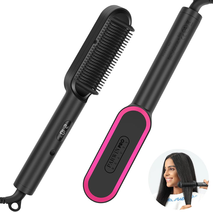 Ionen Glättbürste, PARWIN PRO BEAUTY Haarglätter Bürste, Glättungsbürste Mit LED-Anzeige, Hair Strai
