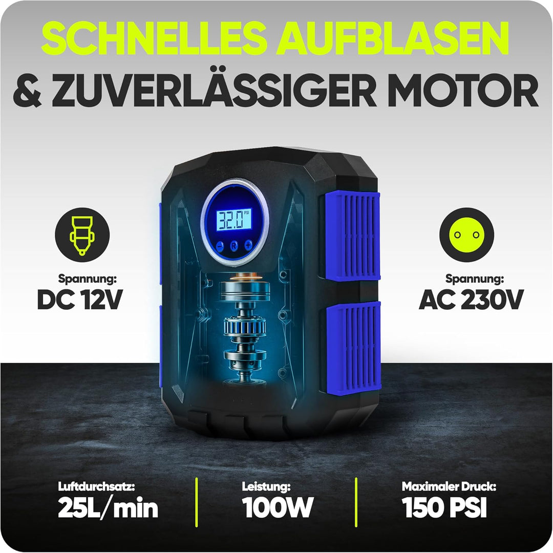 Fortem Tragbarer Kompressor Autoreifen, Kompressor Fahrrad, 12V Autoreifen Pumpe und Fahrradpumpe El