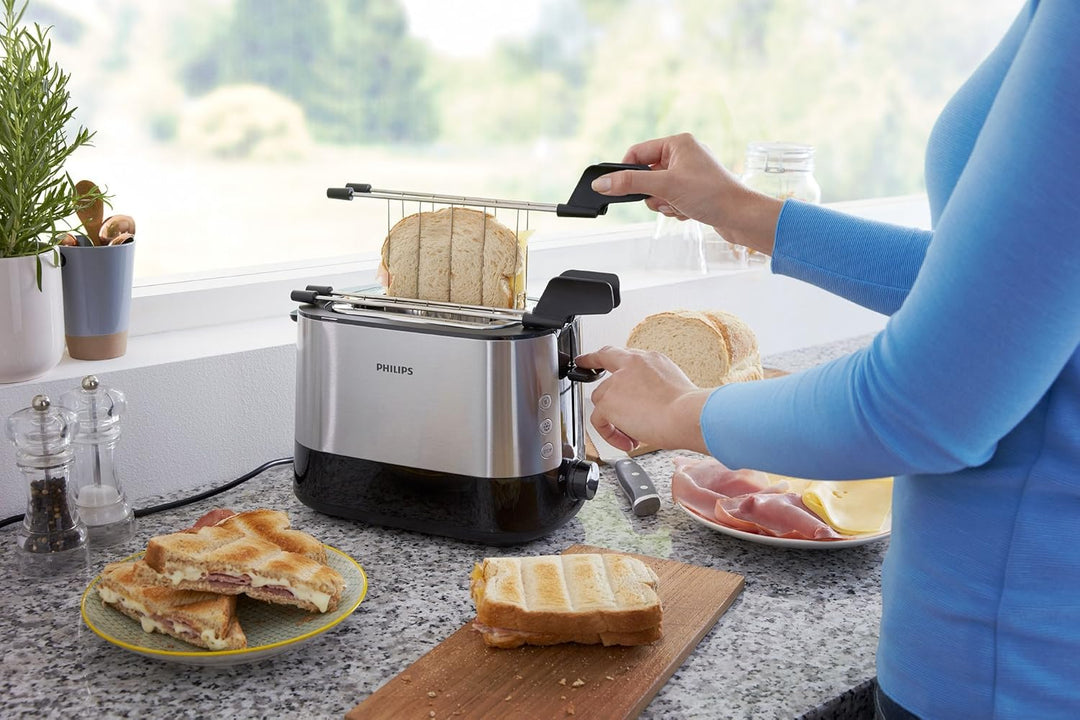 Philips HD2639/90 – Toaster (730 W, extra grosser Schlitz, Zubehör für Sandwichs), Schwarz und Silbe