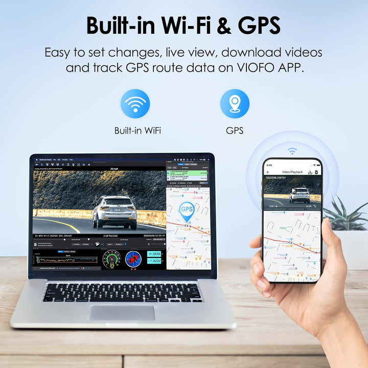 VIOFO A129 Plus Duo Dual WiFi WLAN Dashcam, GPS Modul 2K 1440P 60fps + 1080P Vorne Hinten Auto Kamer