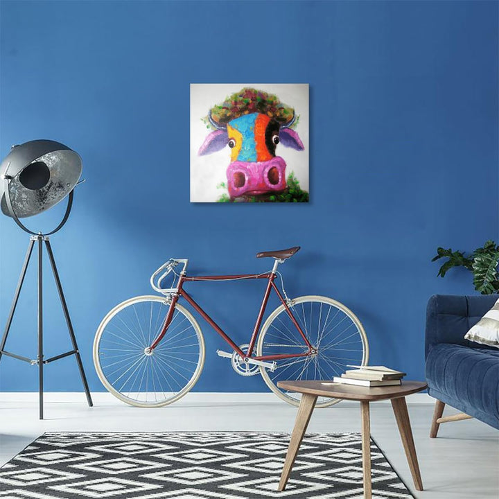 Fokenzary Hand bemalt Malerei Leinwand kleine Stier bunte Pop-Art-Wand-Dekor gerahmt bereit zum Aufh
