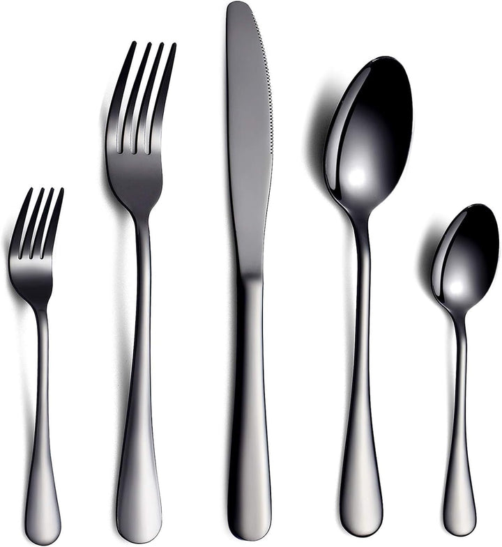 HOMQUEN Schwarzes Besteck/Besteck Set,30 Stück Edelstahl Messer Gabel Löffel Set für 6 Personen (Sch