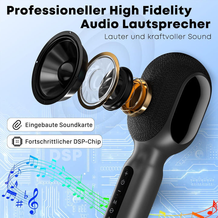 Karaoke Mikrofon, LED Drahtloses Bluetooth , Tragbare Kinder mit Musik Aufnahme, Begleitungsmodus, H