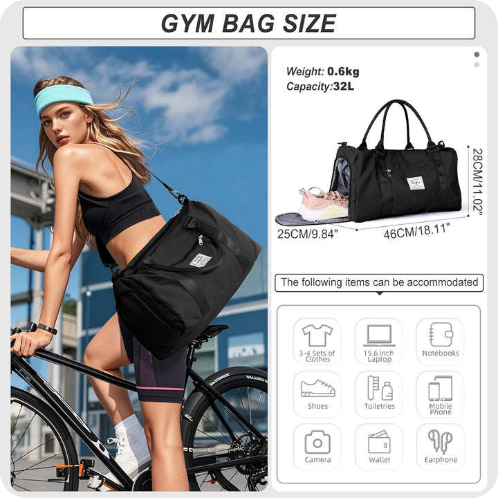 HYC00 Sport Duffel Bag Damen Handgepäck Sporttasche für Damen Herren mit Nassfach & Schuhfach, Reise