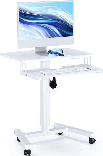 BONTEC Schreibtisch Höhenverstellbar mit Tastaturablage, mobiles Podium, Computer-Workstation bis zu